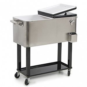 60QT Metal Drink Cooler Ice Cart With Wheels